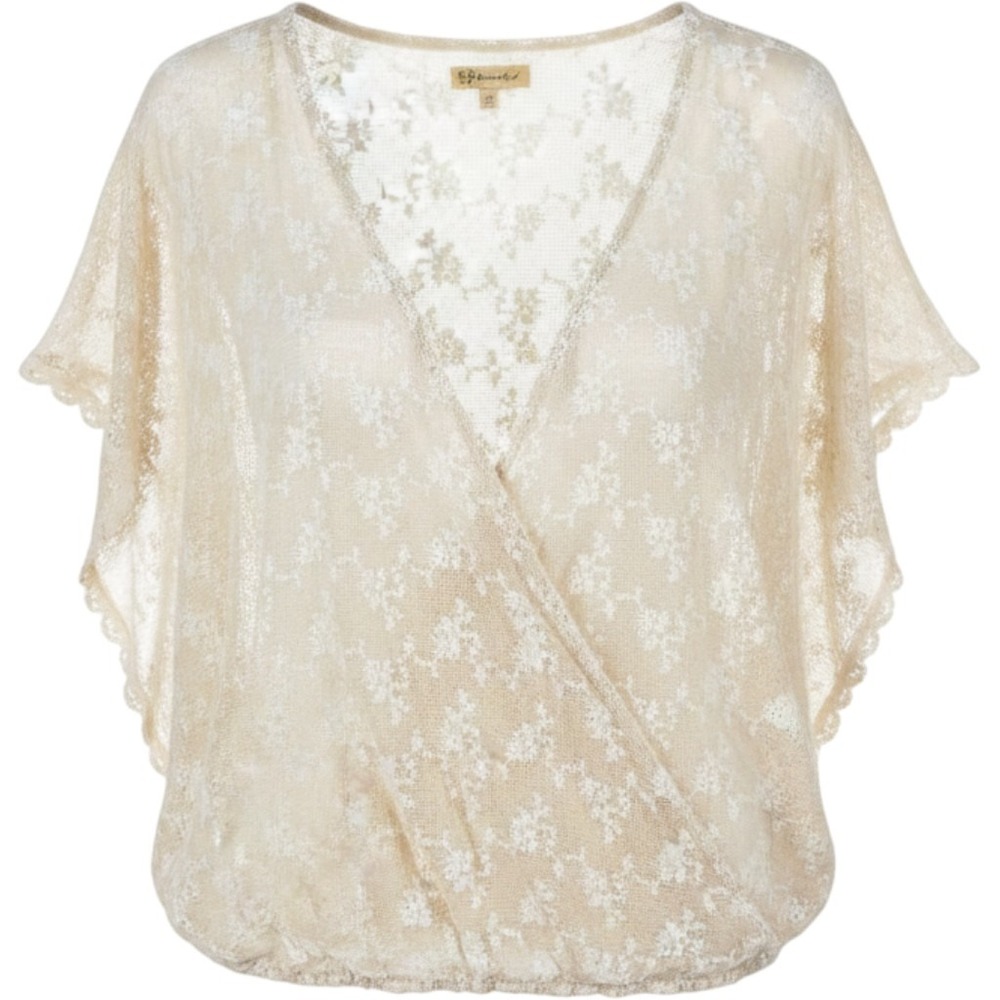 Democracy Floral Lace Wrap Top Womens Medium Boho Fairy Shabby Chic Sheer